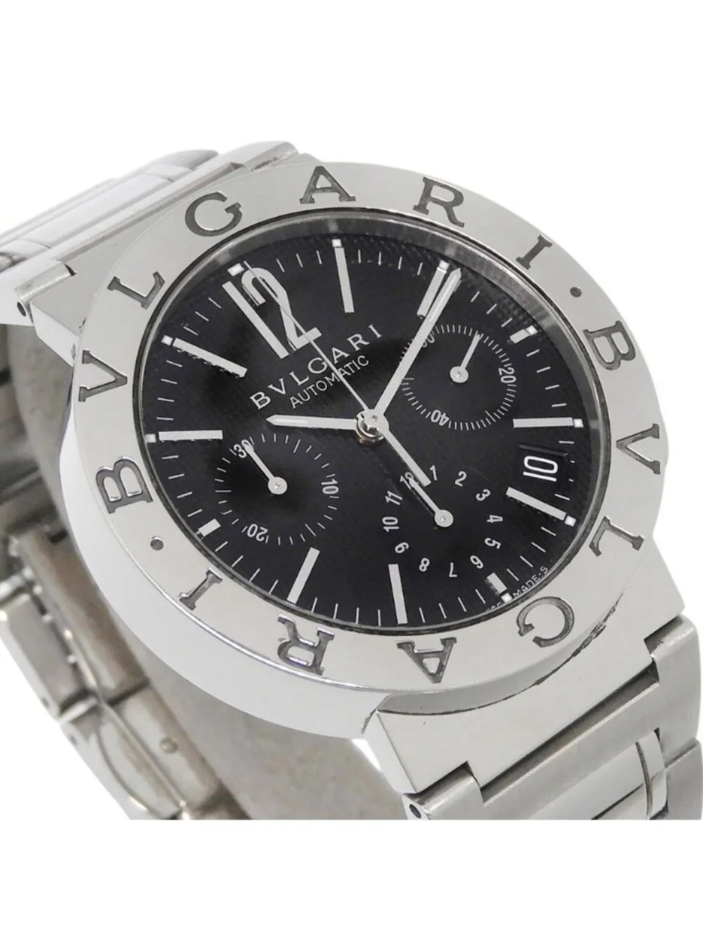 Bvlgari Stainless Steel Automatic Chronograph Black Dial Watch